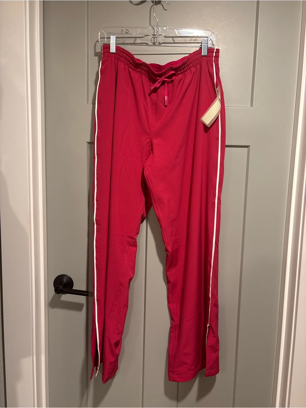 Mono B Red Track Pants with White Side Stripes